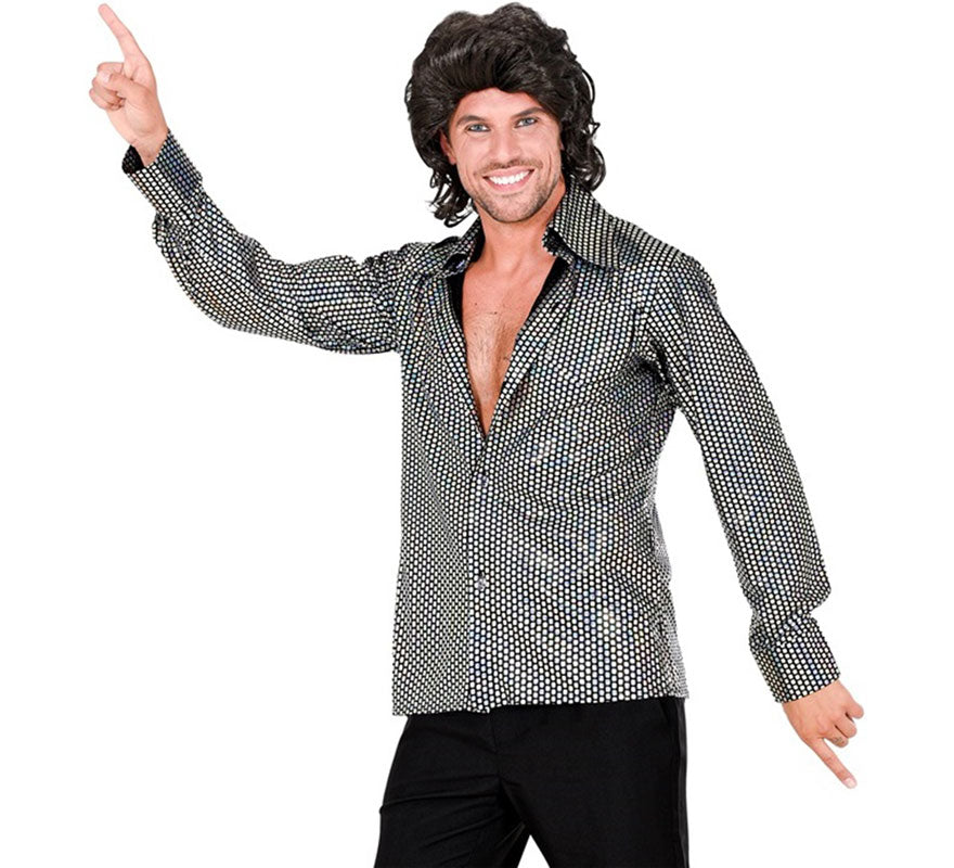 Translation missing: it.Camisa Disco Años 70 plateada para hombre