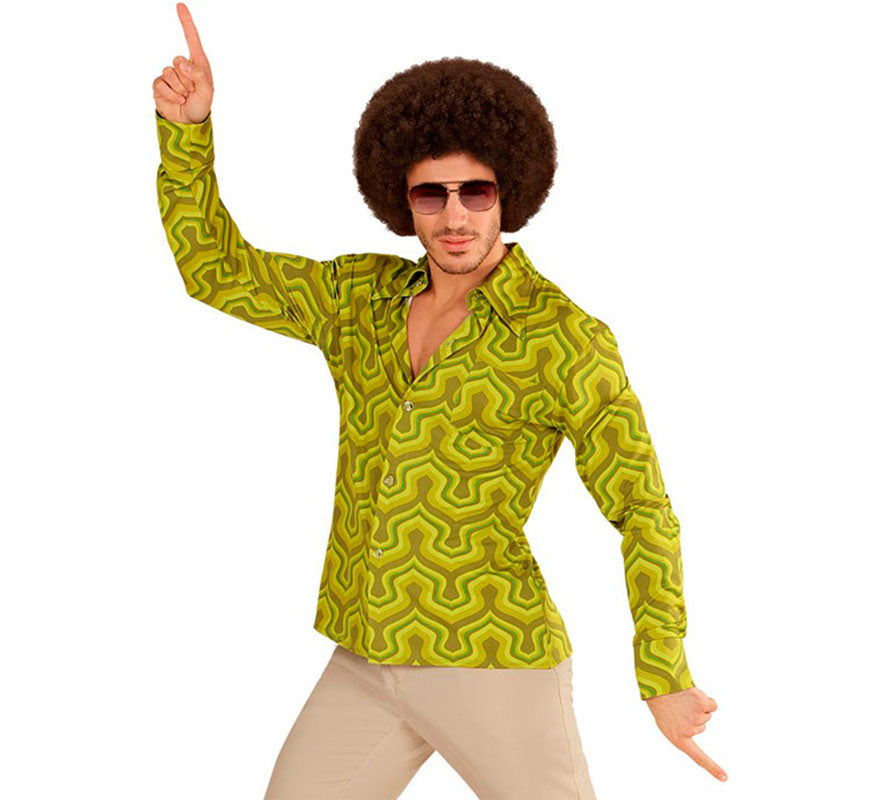 Camisa Disco Años 70 verde para hombre