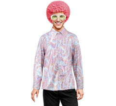 Camicia da discoteca rosa psichedelica Bling per uomo