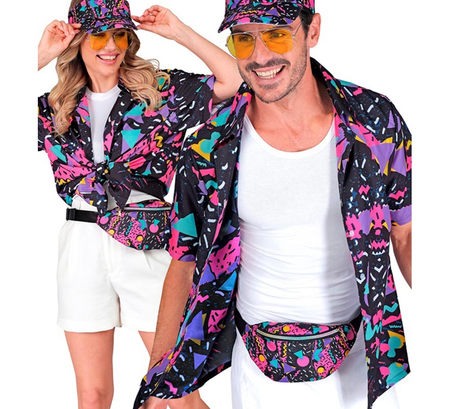 Camisa Estampada Años 80 negra para adultos