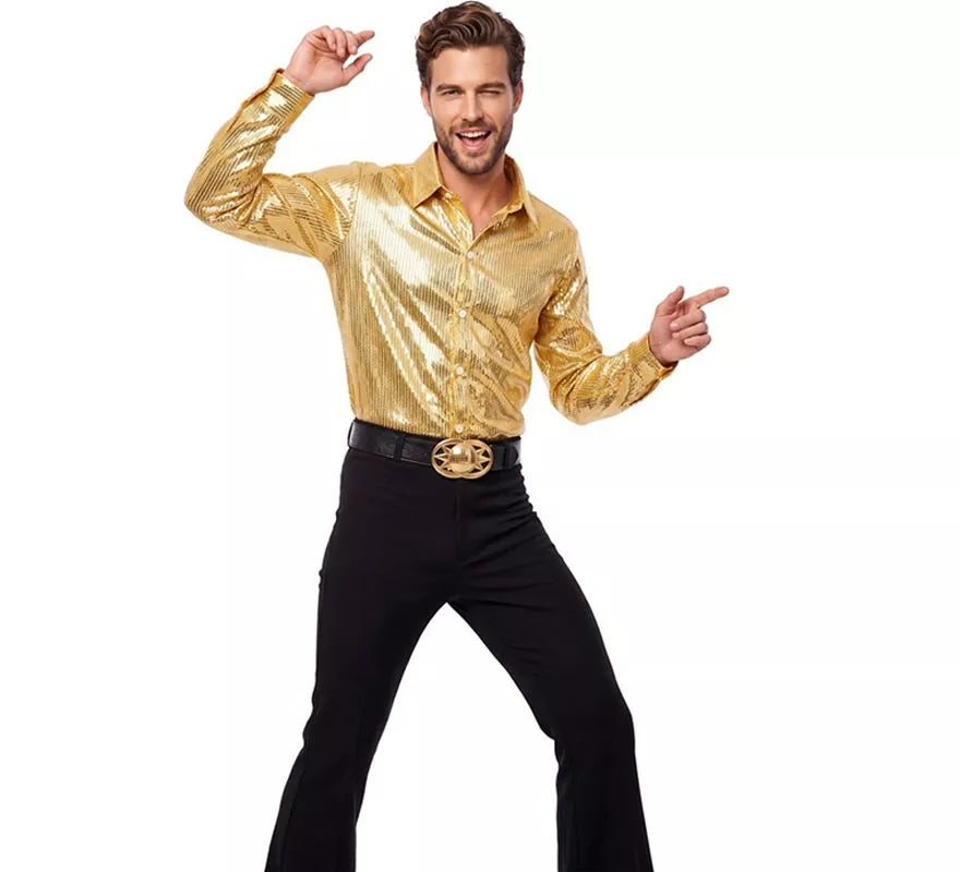 Camisa Fiesta dorado metálica adulto