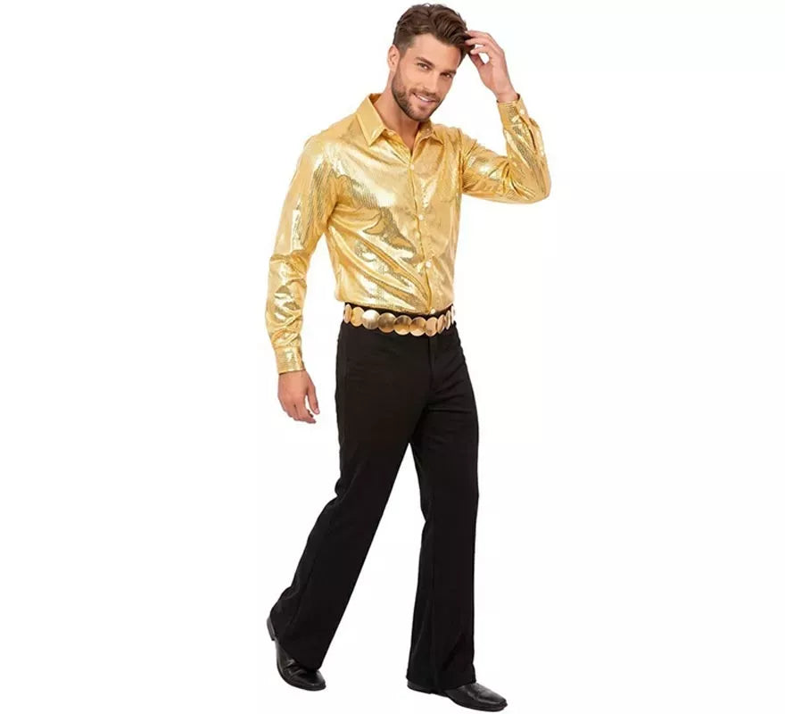 Camisa Fiesta dorado metálica adulto