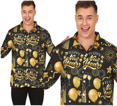 Camicia con stampa nera per adulti di felice anno nuovo