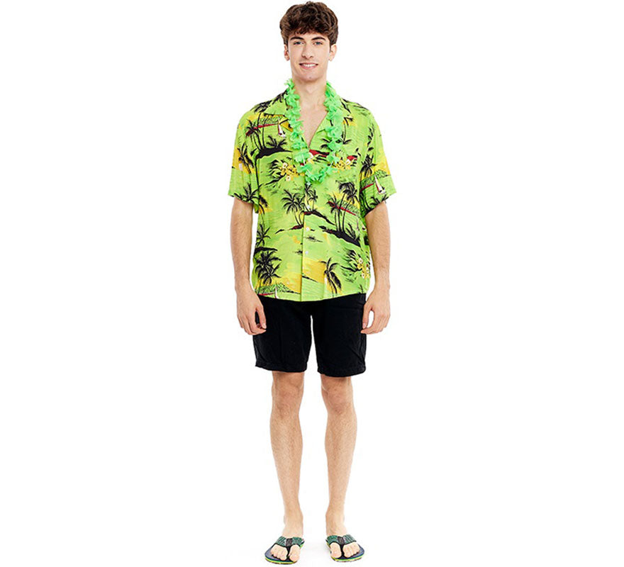Camisa Hawaiana Palmeras verde para hombre