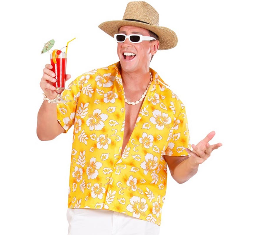 Translation missing: it.Camisa manga corta Hawaiana con Flores amarilla para hombre