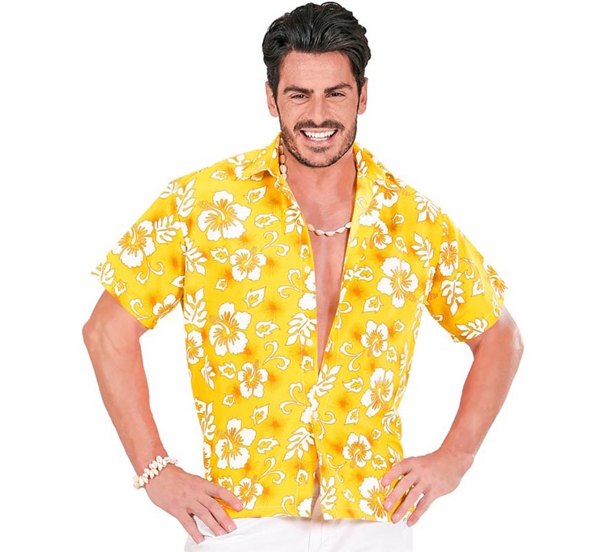 Translation missing: it.Camisa manga corta Hawaiana con Flores amarilla para hombre