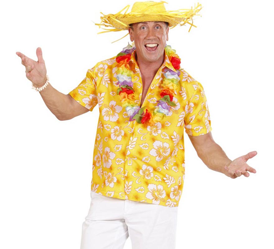 Translation missing: it.Camisa manga corta Hawaiana con Flores amarilla para hombre