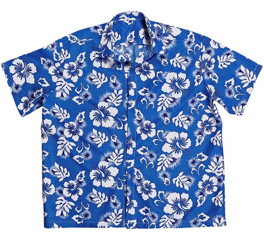 Translation missing: it.Camisa manga corta Hawaiana con Flores azul para hombre