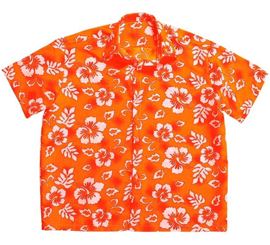 Translation missing: it.Camisa manga corta Hawaiana con Flores naranja para hombre