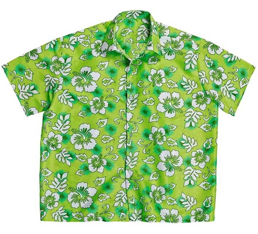 Translation missing: it.Camisa manga corta Hawaiana con Flores verde para hombre