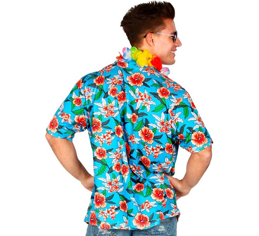 Translation missing: it.Camisa manga corta Hawaiana Estampada azul para hombre