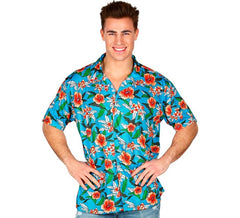 Camicia hawaiana a maniche corte stampata blu da uomo