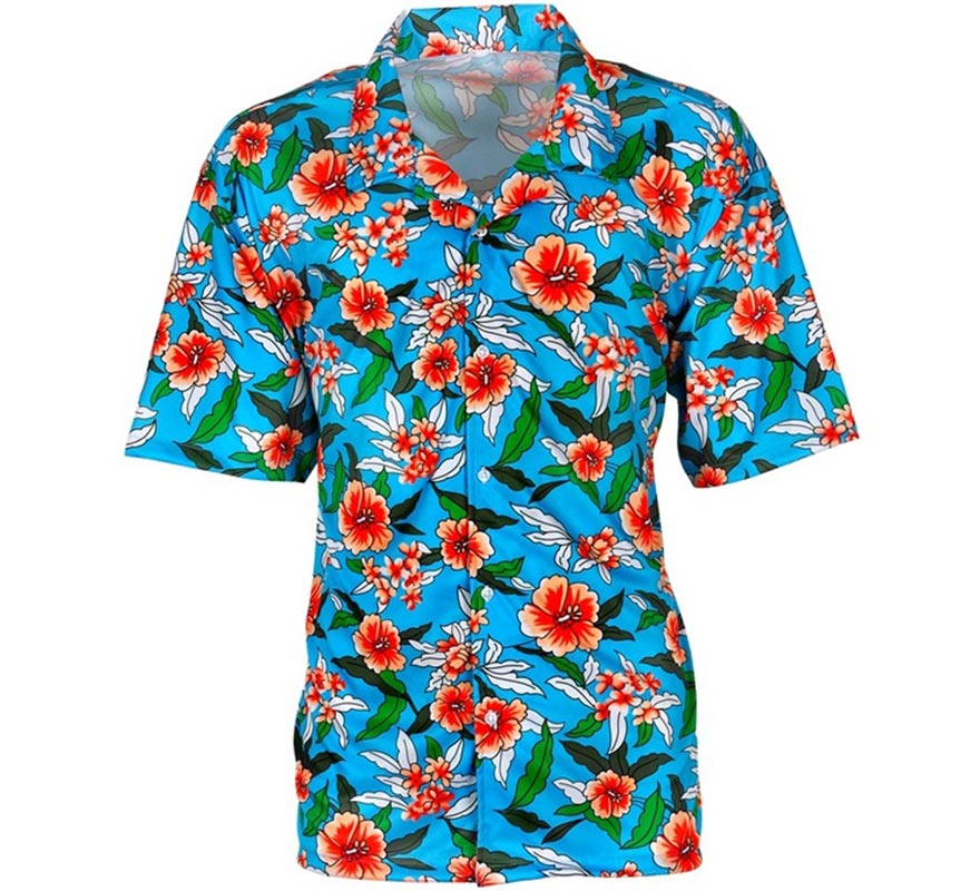 Translation missing: it.Camisa manga corta Hawaiana Estampada azul para hombre