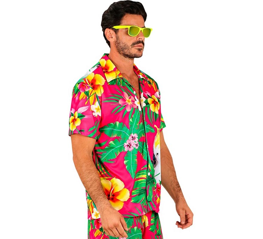 Camisa manga corta Hawaiana Estampado Cacatúa para hombre