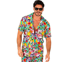 Camicia hawaiana a maniche corte con stampa teschio da uomo