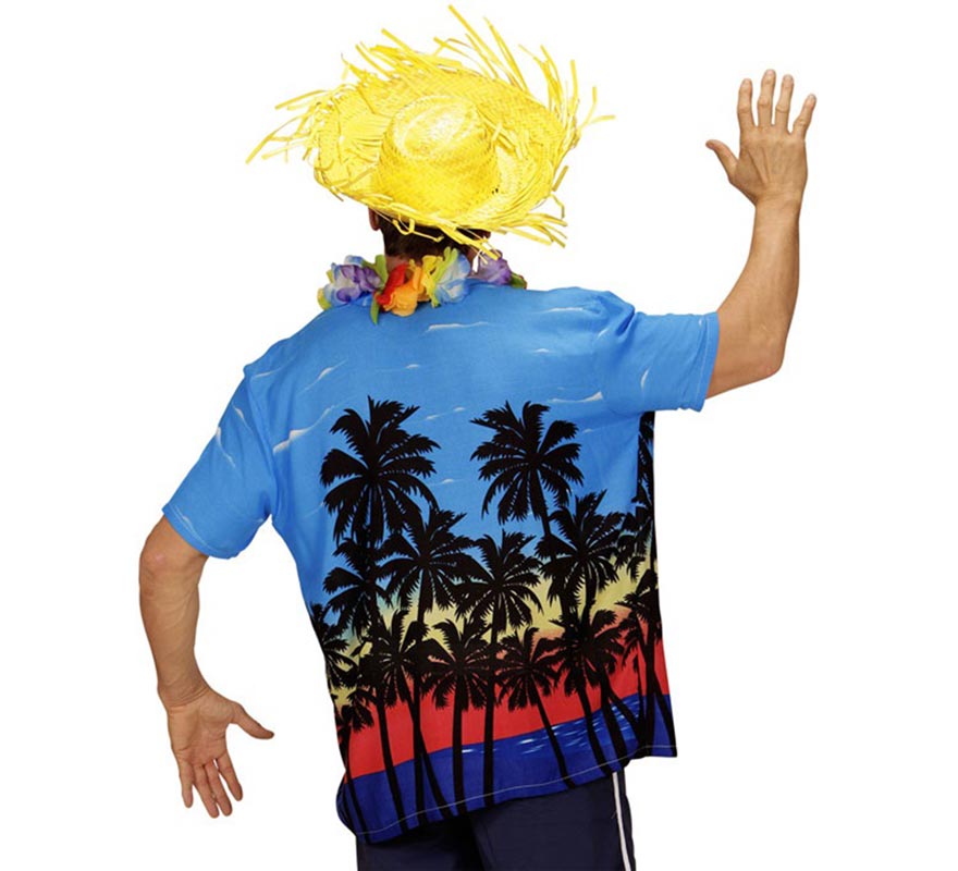 Translation missing: it.Camisa manga corta Hawaiana Palm Beach azul para hombre