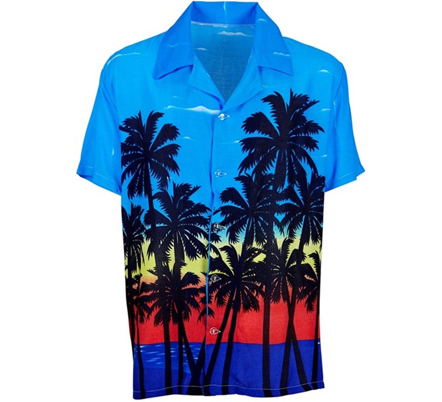 Translation missing: it.Camisa manga corta Hawaiana Palm Beach azul para hombre