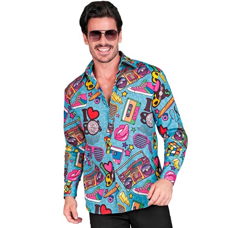 Translation missing: it.Camisa manga larga Años 80 Estampado Retro para hombre