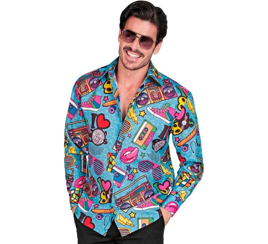 Translation missing: it.Camisa manga larga Años 80 Estampado Retro para hombre