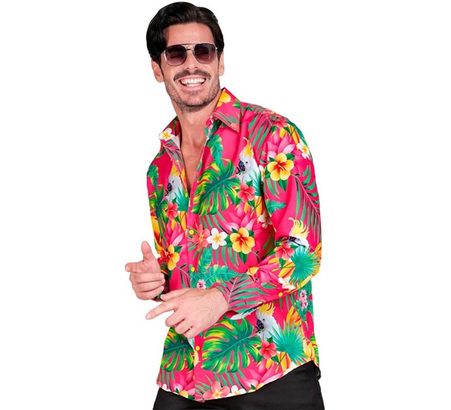 Translation missing: es.Camisa manga larga Hawaiana Estampado Cacatúa para hombre