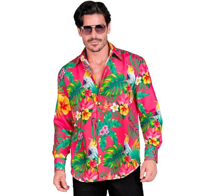 Translation missing: es.Camisa manga larga Hawaiana Estampado Cacatúa para hombre