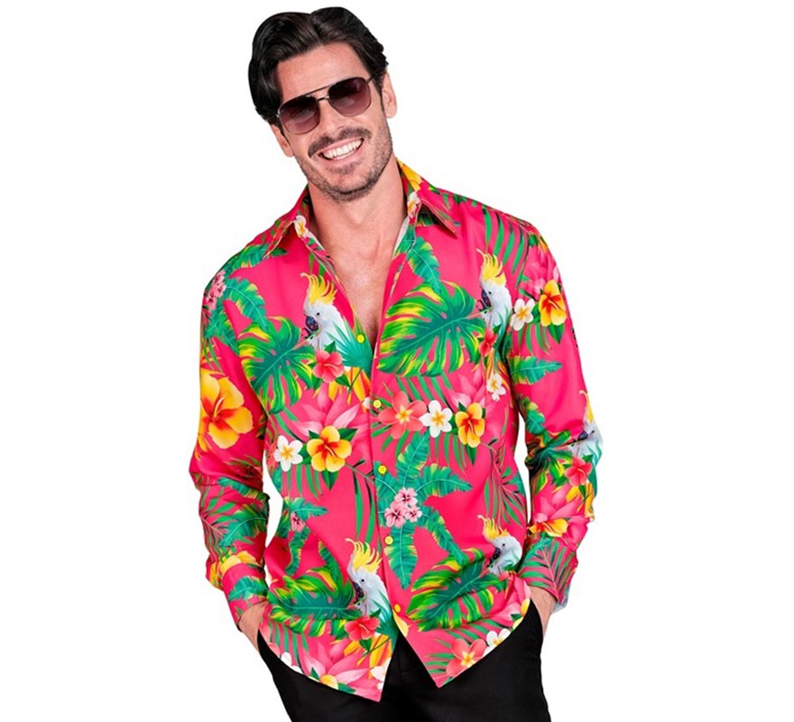 Translation missing: es.Camisa manga larga Hawaiana Estampado Cacatúa para hombre