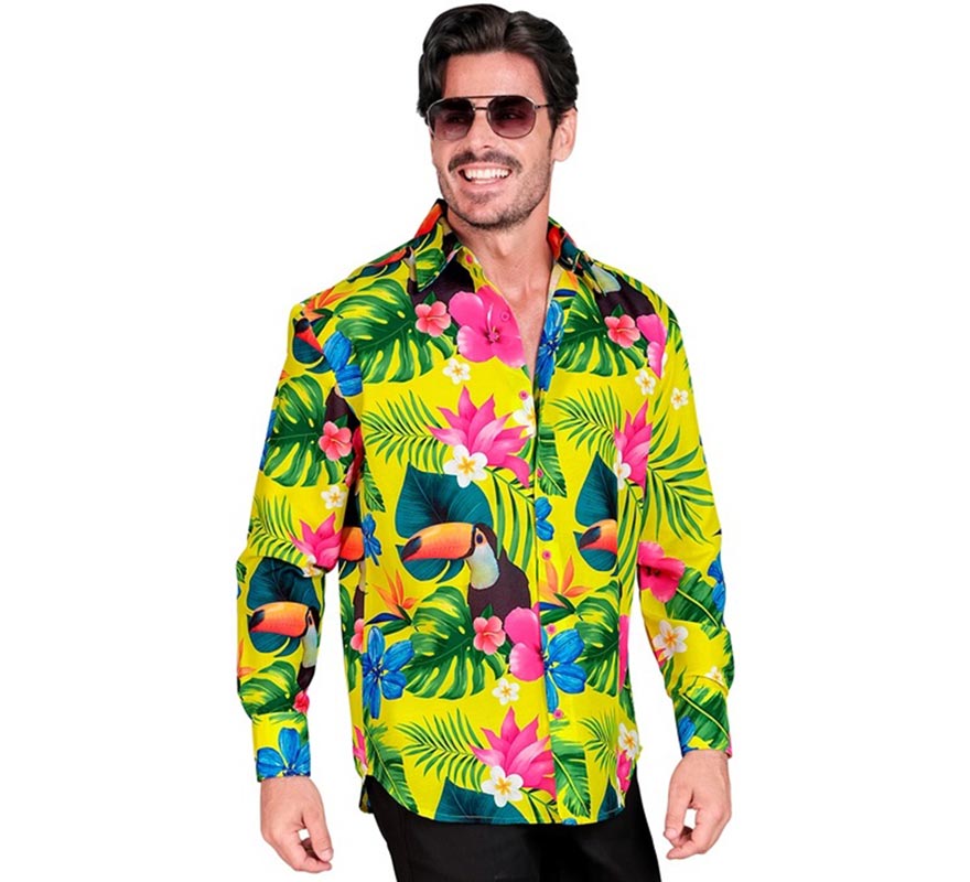 Translation missing: es.Camisa manga larga Hawaiana Estampado Tucán para hombre