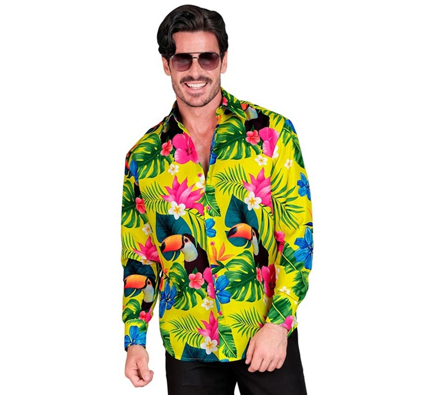 Translation missing: es.Camisa manga larga Hawaiana Estampado Tucán para hombre