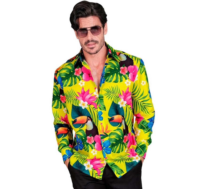 Translation missing: es.Camisa manga larga Hawaiana Estampado Tucán para hombre