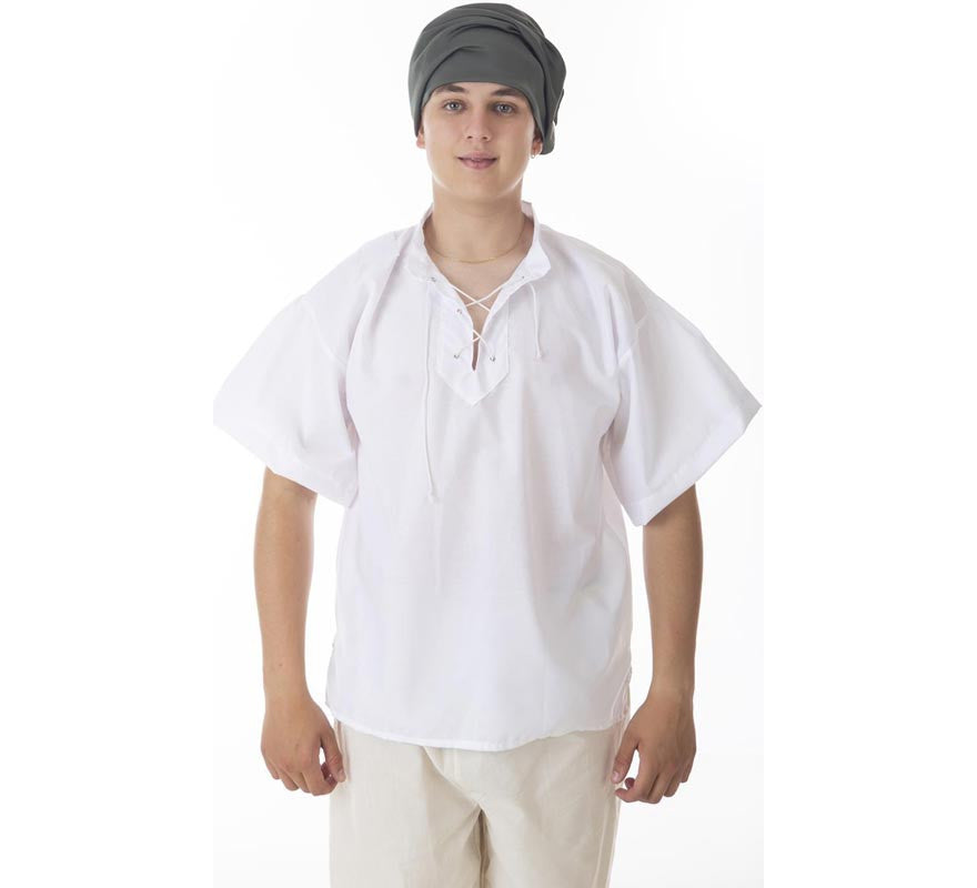 Translation missing: it.Camisa Medieval o Pirata blanca con cordón para hombre
