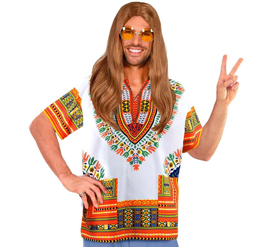 Translation missing: it.Camisa o Dashiki Africana naranja para hombre