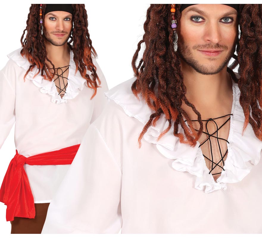 Translation missing: it.Camisa Pirata blanca cuello abierto adulto