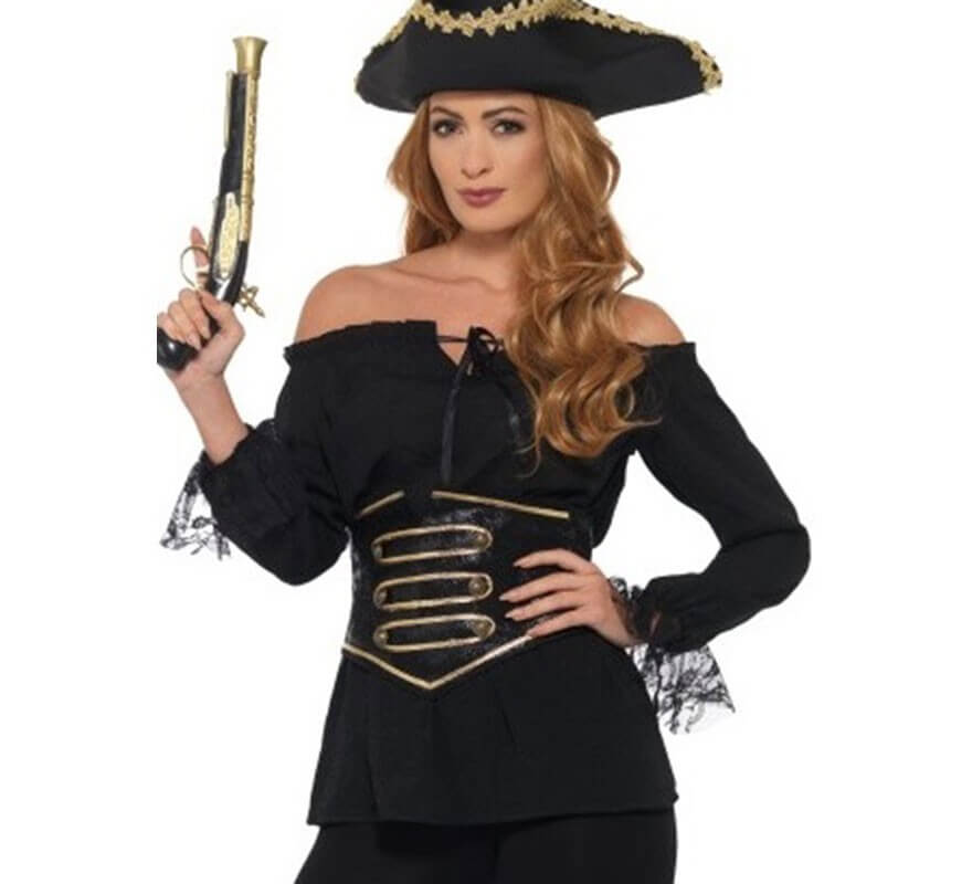 Translation missing: it.Camisa Pirata Negra con Encaje para mujer