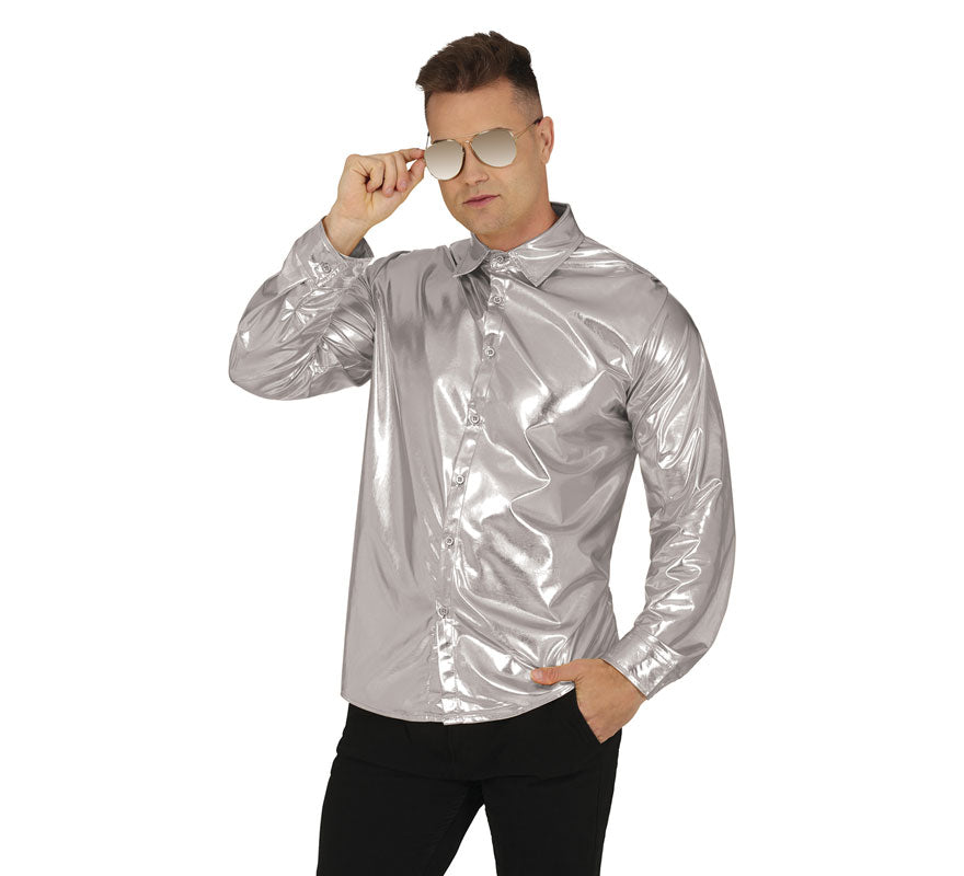 Camisa plateada brillante adulto