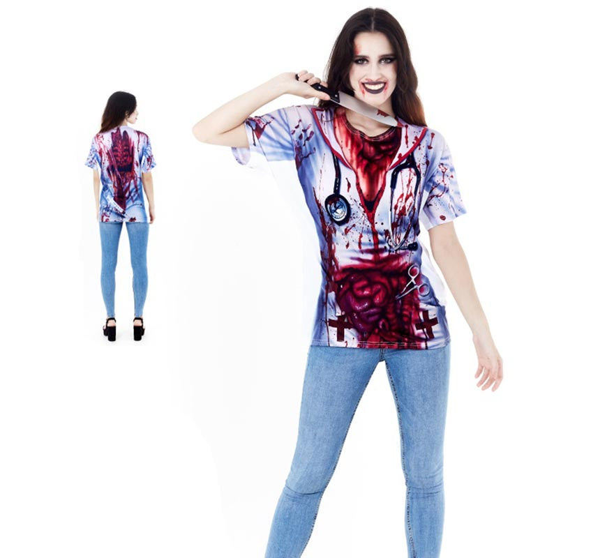 Translation missing: it.Camiseta con estampado doctor asesino Halloween para mujer