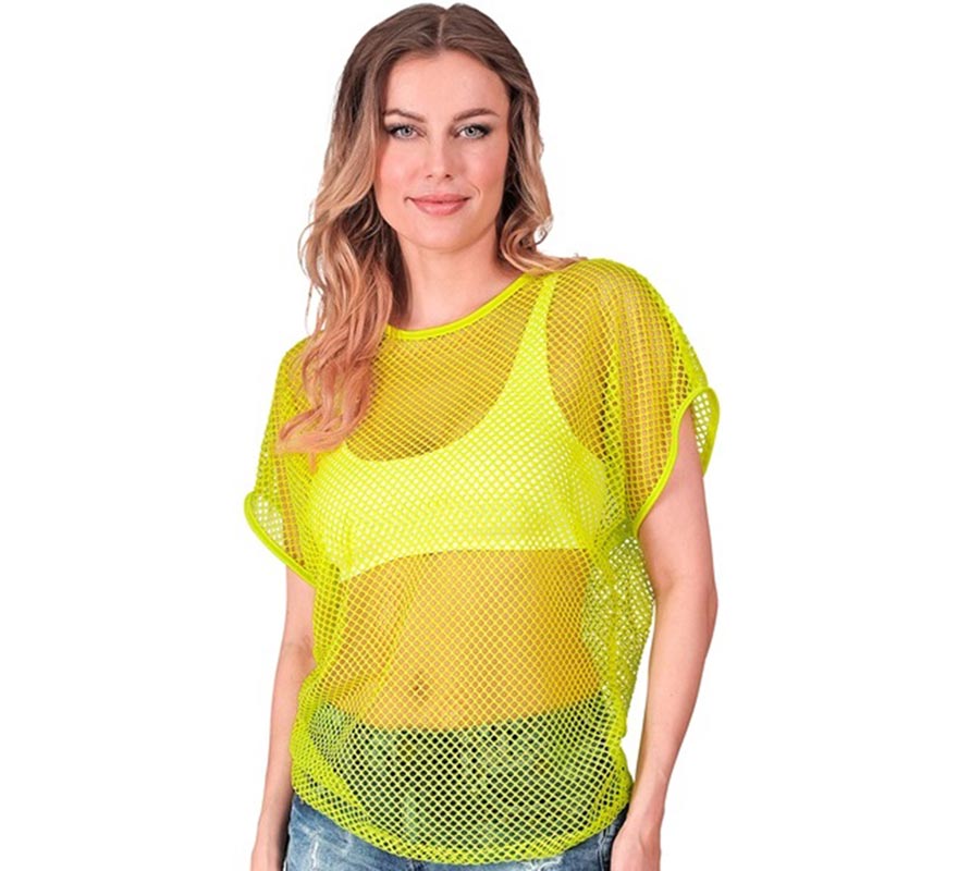 Camiseta de Malla amarilla neón para mujer