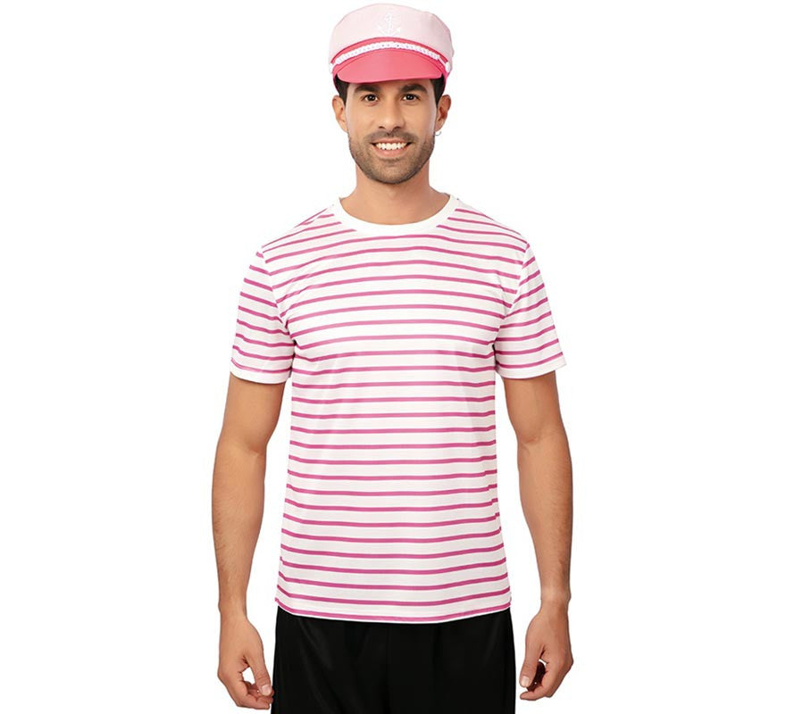 Camiseta de Marinero a rayas rosa adulto