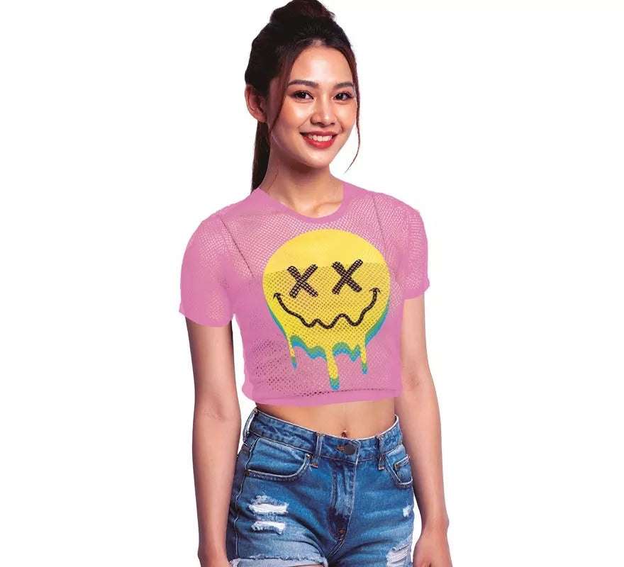 Translation missing: it.Camiseta de Rejilla Acid Smile rosa para mujer