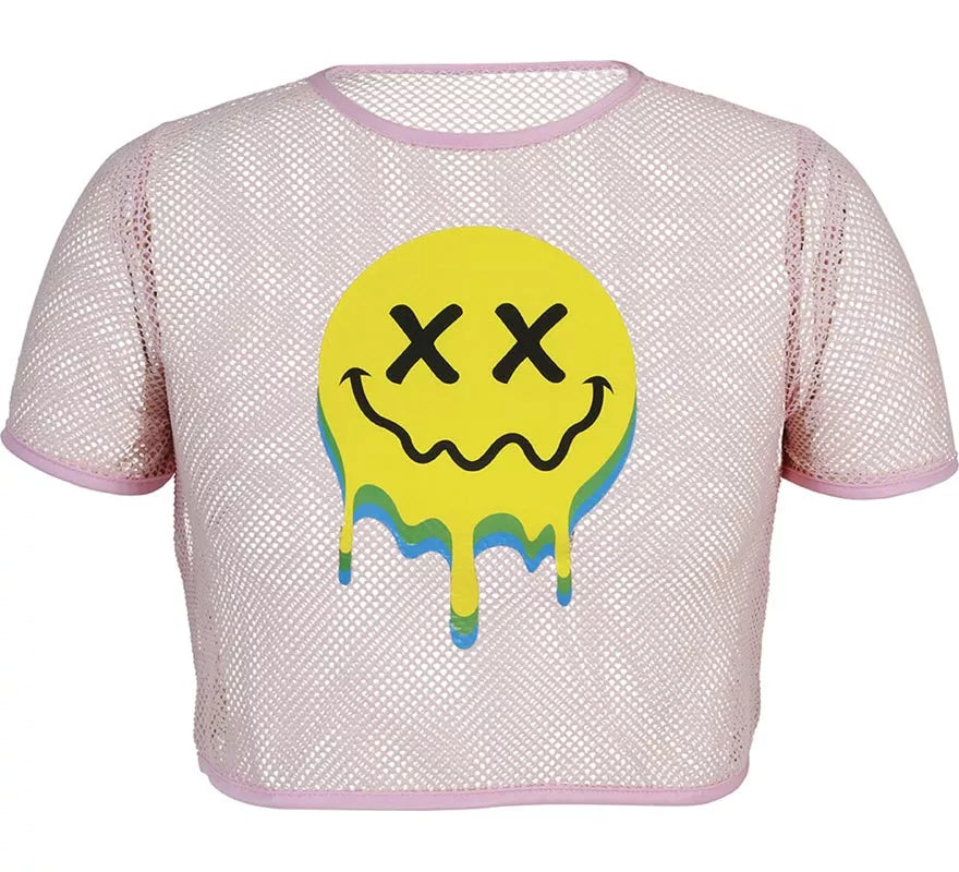 Translation missing: it.Camiseta de Rejilla Acid Smile rosa para mujer