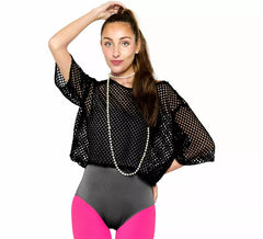 Maglietta nera in rete anni '80 da donna