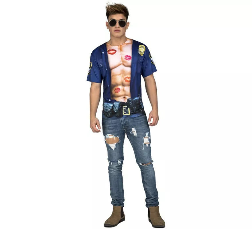 Translation missing: it.Camiseta disfraz de Policía forzudo para hombre