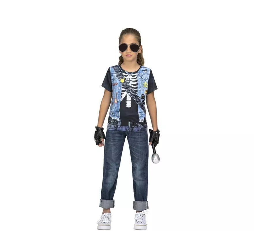 Translation missing: es.Camiseta disfraz de Rockera Esqueleto para niña