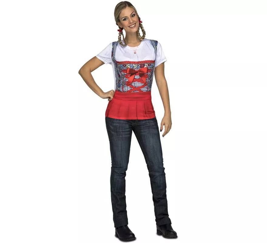Camiseta disfraz de Tirolesa roja para mujer