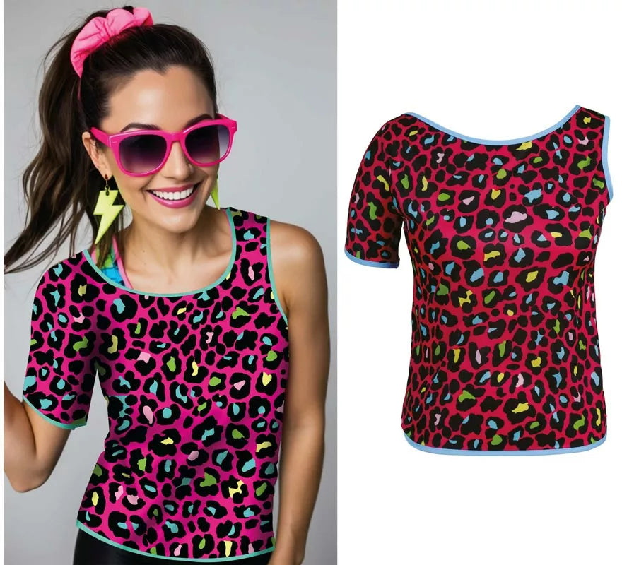 Translation missing: it.Camiseta Leopardo multicolor Años 80 para mujer