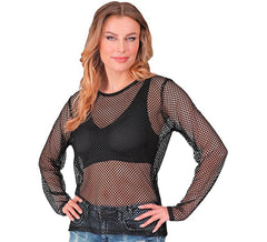 T-shirt a maniche lunghe in rete nera da donna