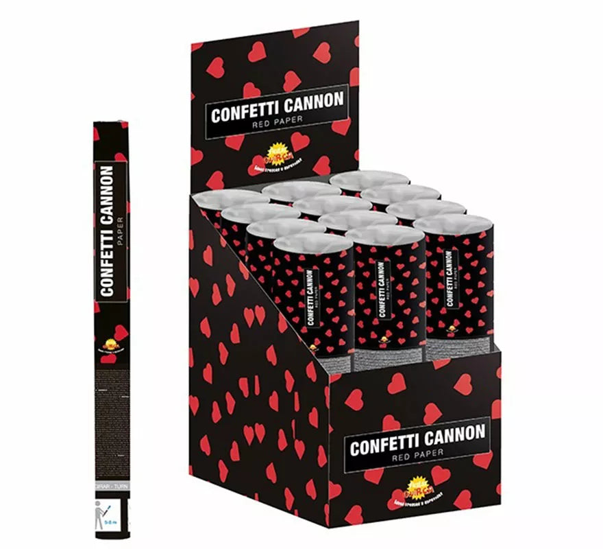Cañón Kabuki Confetti Corazones Rojos de Papel de 40 cm