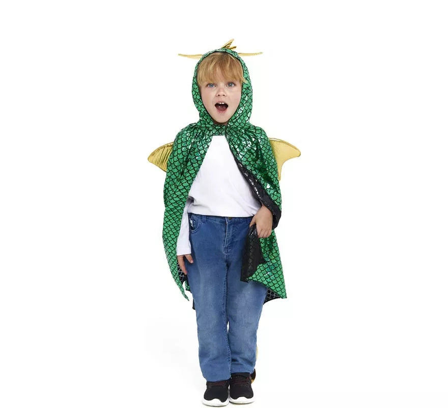 Translation missing: it.Capa de Dragón verde con capucha y alas infantil