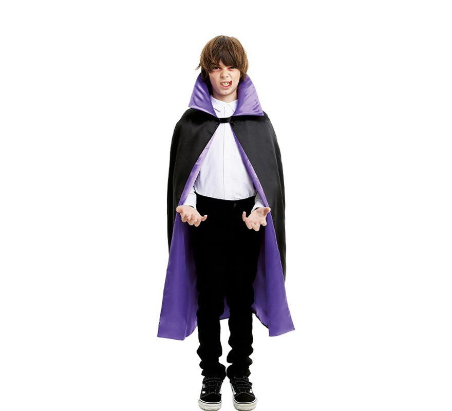 Capa de Vampiro negra con cuello morado infantil de 120 cm