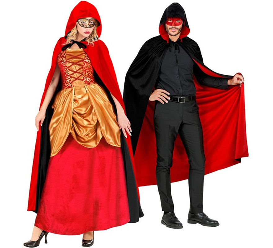 Translation missing: es.Capa Reversible negro y rojo con Capucha de 140 cm para adultos