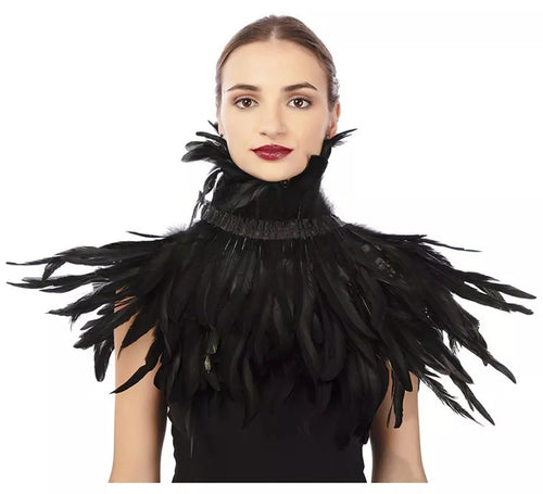 Capelina con plumas negras adulto de 55 cm